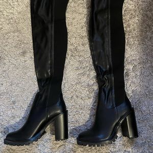 Thigh high black vegan leather boots